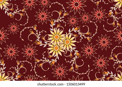 Seamless pattern with floral vector Illustration, Modern batik motif