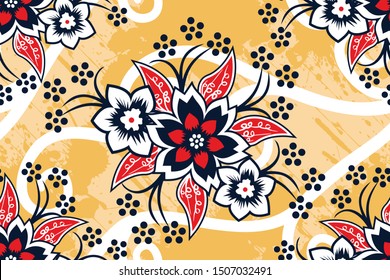 Seamless pattern with floral vector Illustration, Modern batik motif