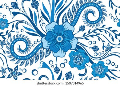 Seamless pattern with floral vector Illustration, Modern batik motif