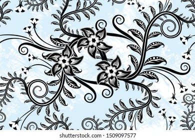 Seamless pattern with floral vector Illustration, Modern batik motif