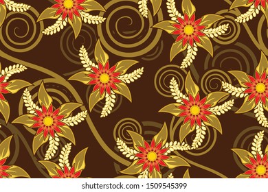 Seamless pattern with floral vector Illustration, Modern batik motif