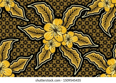 Seamless pattern with floral vector Illustration, Modern batik motif