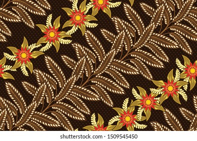 Seamless pattern with floral vector Illustration, Modern batik motif