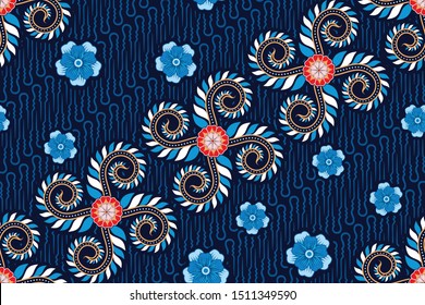 Seamless pattern with floral vector Illustration, fantasy batik motif