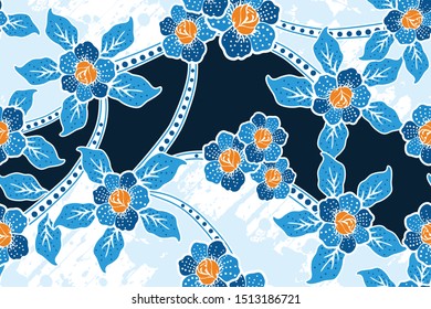 Seamless pattern with floral vector Illustration, fantasy batik motif