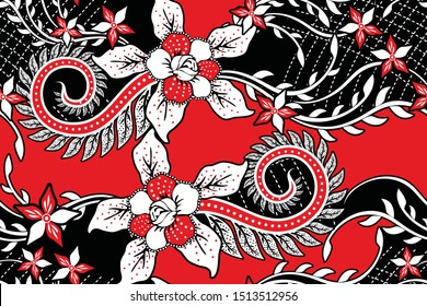 Seamless pattern with floral vector Illustration, fantasy batik motif