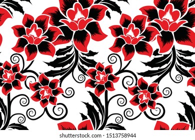 Seamless pattern with floral vector Illustration, fantasy batik motif