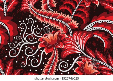 Seamless Pattern with Floral Vector Illustration, Indonesian Batik Motif