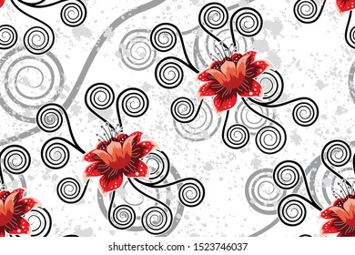 Seamless Pattern with Floral Vector Illustration, Indonesian Batik Motif