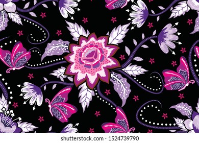 Seamless Pattern with Floral Vector Illustration, Indonesian Batik Motif
