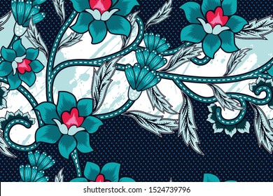 Seamless Pattern with Floral Vector Illustration, Indonesian Batik Motif