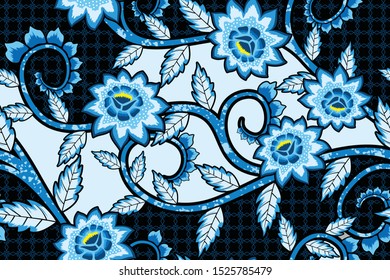 Seamless pattern with floral vector Illustration, Indonesian batik motif