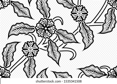 Seamless pattern with floral vector Illustration, Indonesian batik motif