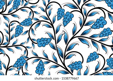 Seamless pattern with floral vector Illustration, fantasy batik motif