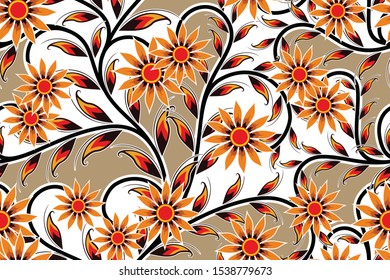 Seamless pattern with floral vector Illustration, fantasy batik motif