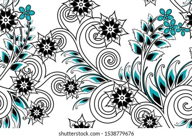 Seamless pattern with floral vector Illustration, fantasy batik motif