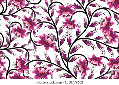 Seamless pattern with floral vector Illustration, fantasy batik motif