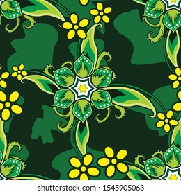 Seamless pattern with floral vector Illustration, Indonesian batik motif