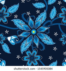 Seamless pattern with floral vector Illustration, Indonesian batik motif