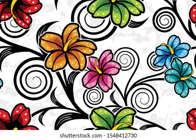 Seamless pattern with floral vector Illustration, Indonesian batik motif