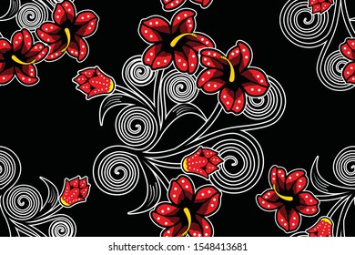 Seamless pattern with floral vector Illustration, Indonesian batik motif