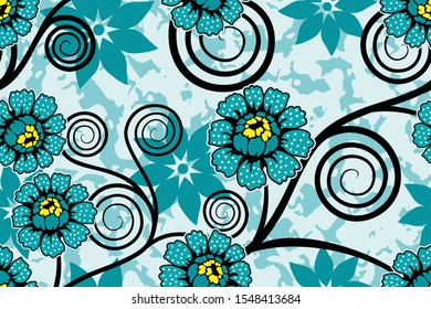 Seamless pattern with floral vector Illustration, Indonesian batik motif