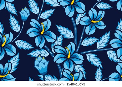 Seamless pattern with floral vector Illustration, Indonesian batik motif