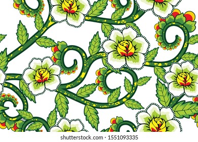 Seamless pattern with floral vector Illustration, Indonesian batik motif