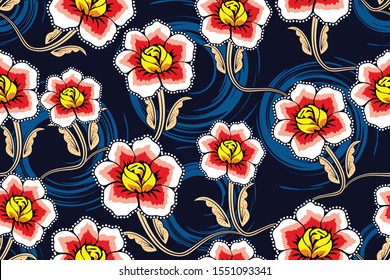 Seamless pattern with floral vector Illustration, Indonesian batik motif