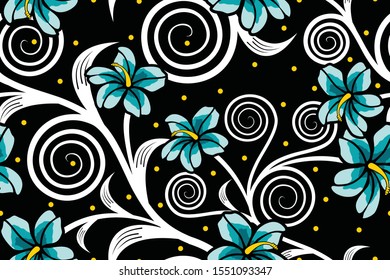 Seamless pattern with floral vector Illustration, Indonesian batik motif