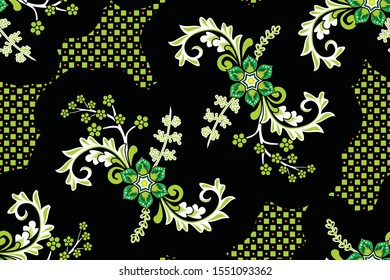 Seamless pattern with floral vector Illustration, Indonesian batik motif