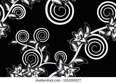 Seamless pattern with floral vector Illustration, Indonesian batik motif