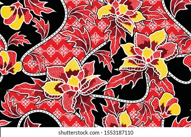 Seamless pattern with floral vector Illustration, Indonesian batik motif