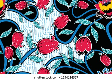 Seamless pattern with floral vector Illustration, Modern batik motif
