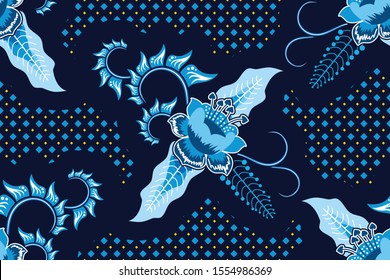 Seamless pattern with floral vector Illustration, Indonesian batik motif