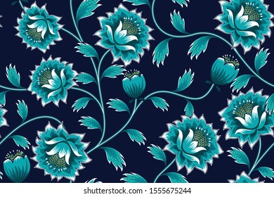 Seamless pattern with floral vector Illustration, Indonesian batik motif