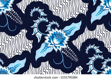 Seamless pattern with floral vector Illustration, Indonesian batik motif