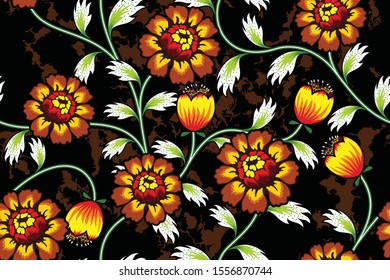 Seamless pattern with floral vector Illustration, Indonesian batik motif
