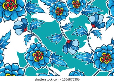 Seamless pattern with floral vector Illustration, Indonesian batik motif