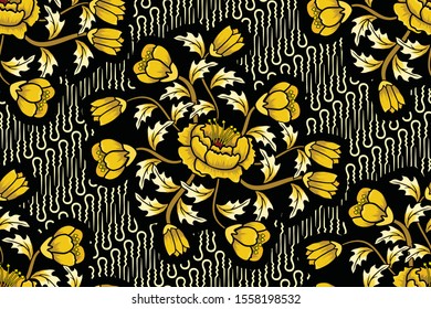 Seamless pattern with floral vector Illustration, flower batik motif