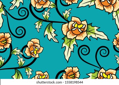 Seamless pattern with floral vector Illustration, flower batik motif