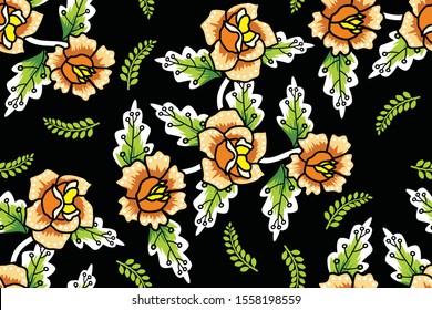 Seamless pattern with floral vector Illustration, flower batik motif