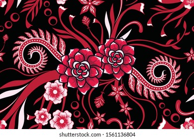 Patrón transparente con vector floral Ilustración, fantasasy batik motif