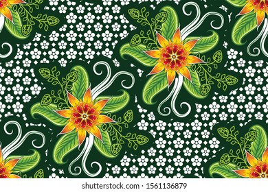 Seamless pattern with floral vector Illustration, fantasy batik motif