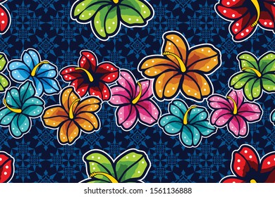 Seamless pattern with floral vector Illustration, fantasy batik motif