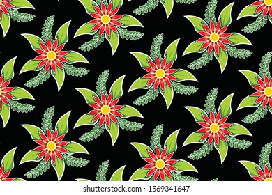 Seamless pattern with floral vector Illustration, Indonesian batik motif