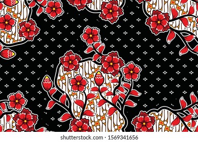 Seamless pattern with floral vector Illustration, Indonesian batik motif