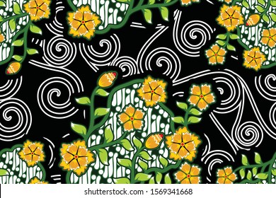 Seamless pattern with floral vector Illustration, Indonesian batik motif