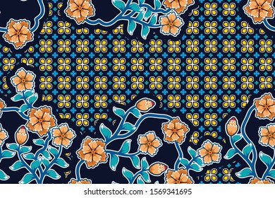 Seamless pattern with floral vector Illustration, Indonesian batik motif