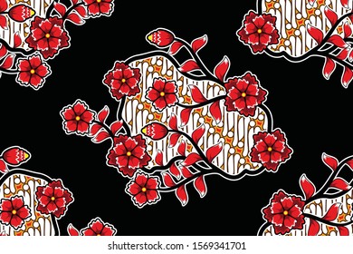 Seamless pattern with floral vector Illustration, Indonesian batik motif